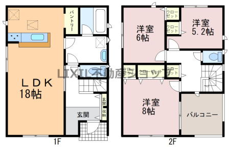  �y�Ԏ��}�z2�����@�Ԏ��}�ł��BLDK18���ōL�X��ԁB�L�b�`���p���g���[���������ł��ˁB