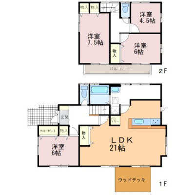  �������Ƃ��߂�������������L�X21����LDK�B1�K�ɂ����������菫���I��1�t���A�Ŋ����ł���Ԏ�ł��􃊃r���O����̓E�b�h�f�b�L��ʂ��Ă���ɂł邱�Ƃ��ł��܂��I