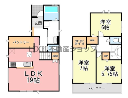  �y�Ԏ��}�zA�����@�Ԏ��}�ł��BLDK19���ōL�X���Ă��܂��B�L�b�`���p���g���[����̂Ŋ������ł��ˁB