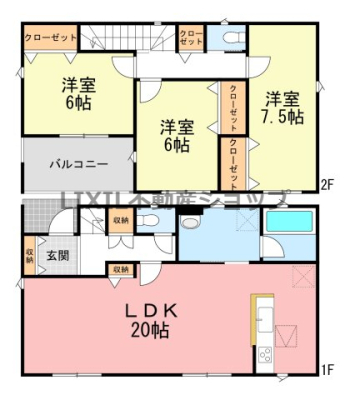  �y�Ԏ��}�z2�����@�Ԏ��}�ł��B LDK20���ōL�X�������g���܂��� 2F��3�����A�e�������[������\���ȍL���ł��I