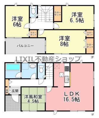  �y�Ԏ��}�z1�����@�Ԏ��}�ł��B 4�k�c�j�̊Ԏ��ŁA1�K�͂k�c�j16.5���{4.5���m���a���Ŏg�������낢��� 2�K�͊e�������[���t���Ă��܂��I